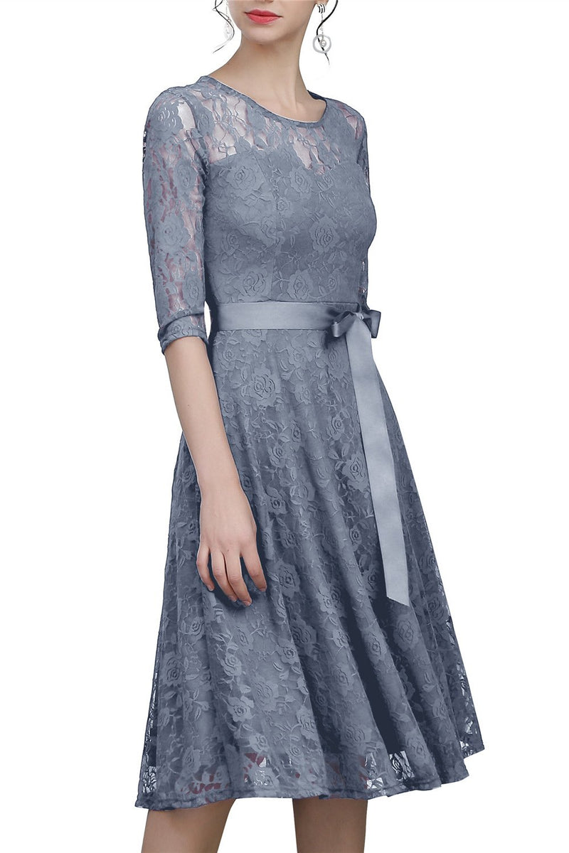 Load image into Gallery viewer, Grey Sash Lace Dress