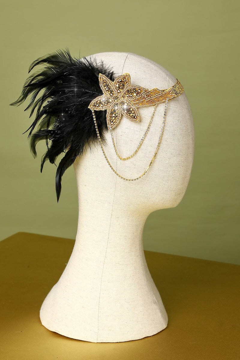 Load image into Gallery viewer, 1920s Black Feather Beaded Headband