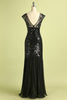 Load image into Gallery viewer, Black 1920s Sequined Flapper Dress