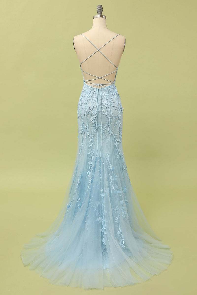 Load image into Gallery viewer, Mermaid Spaghetti Straps Light Pink Long Prom Dress with Appliques
