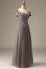 Load image into Gallery viewer, Grey Off Shoulder Prom Dress