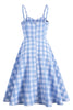 Load image into Gallery viewer, Blue Plaid Sleeveless 1950s Swing Dress