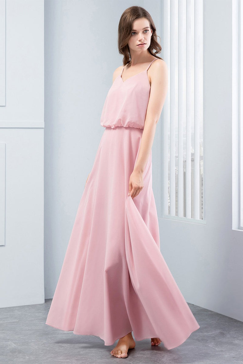Load image into Gallery viewer, Simple Spaghetti Straps Blush Bridesmaid Dress