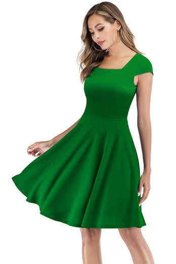 Green Square Neck Vintage Dress