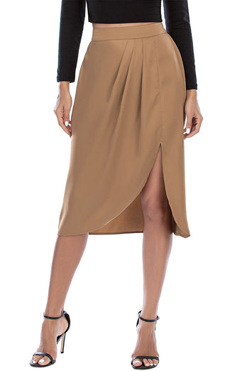 Champagne Asymmetrical Side Slit Skirt