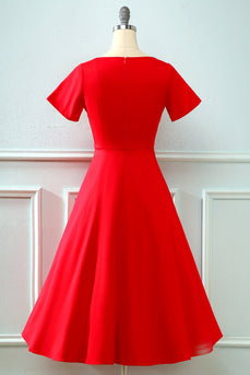 Square Collar Retro Red 1950's Dress