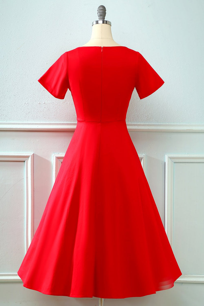 Load image into Gallery viewer, Square Collar Retro Red 1950&#39;s Dress