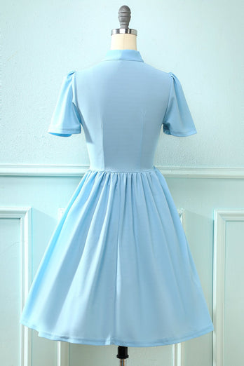 Blue Vintage 1950s Dress with Bowknot