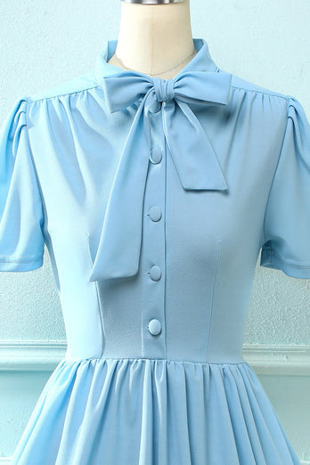 Blue Vintage 1950s Dress with Bowknot