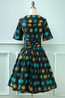 Black Big Polka Dots 1950s Vintage Dress