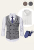 Load image into Gallery viewer, Grey Double Breasted Plaid Men Vest with Shirts Accessories Set