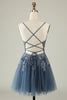 Load image into Gallery viewer, A Line Spaghetti Straps Blush Short Homecoming Dress with Criss Cross Back