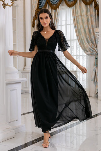 Black Lace Backless Mother Dress