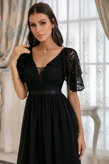 Black Lace Backless Mother Dress