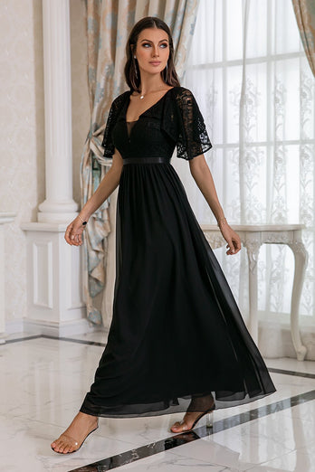 Black Lace Backless Mother Dress