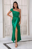 Load image into Gallery viewer, One Shoulder Dark Green Mother Dress with Split Front