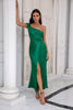 Load image into Gallery viewer, One Shoulder Dark Green Mother Dress with Split Front