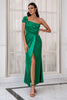 Load image into Gallery viewer, One Shoulder Dark Green Mother Dress with Split Front