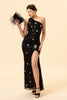 Load image into Gallery viewer, Black Sequin Sheath One Shoulder Prom Dress with Stars