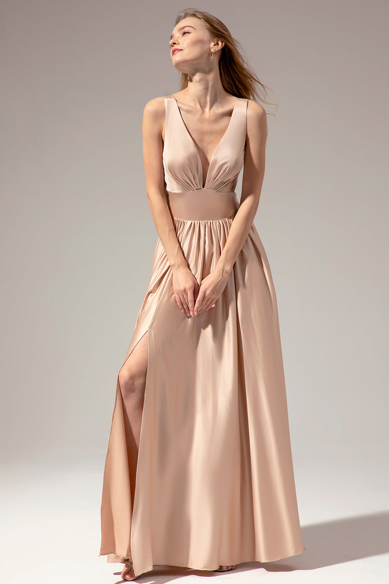 Load image into Gallery viewer, Satin Long Bridesmaid Dress