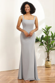 Grey Square Neck Mermaid Bridesmaid Dress
