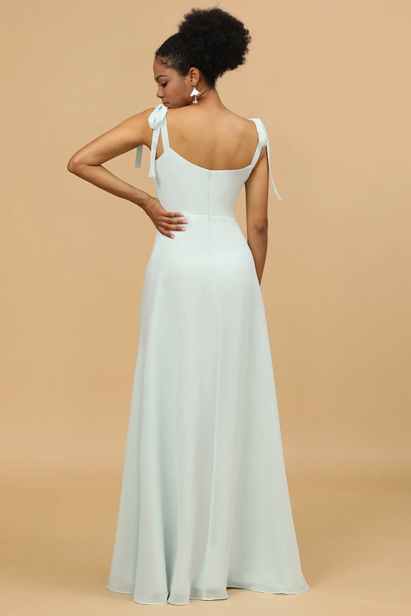 Load image into Gallery viewer, Mint Chiffon Bridesmaid Dress with Slit