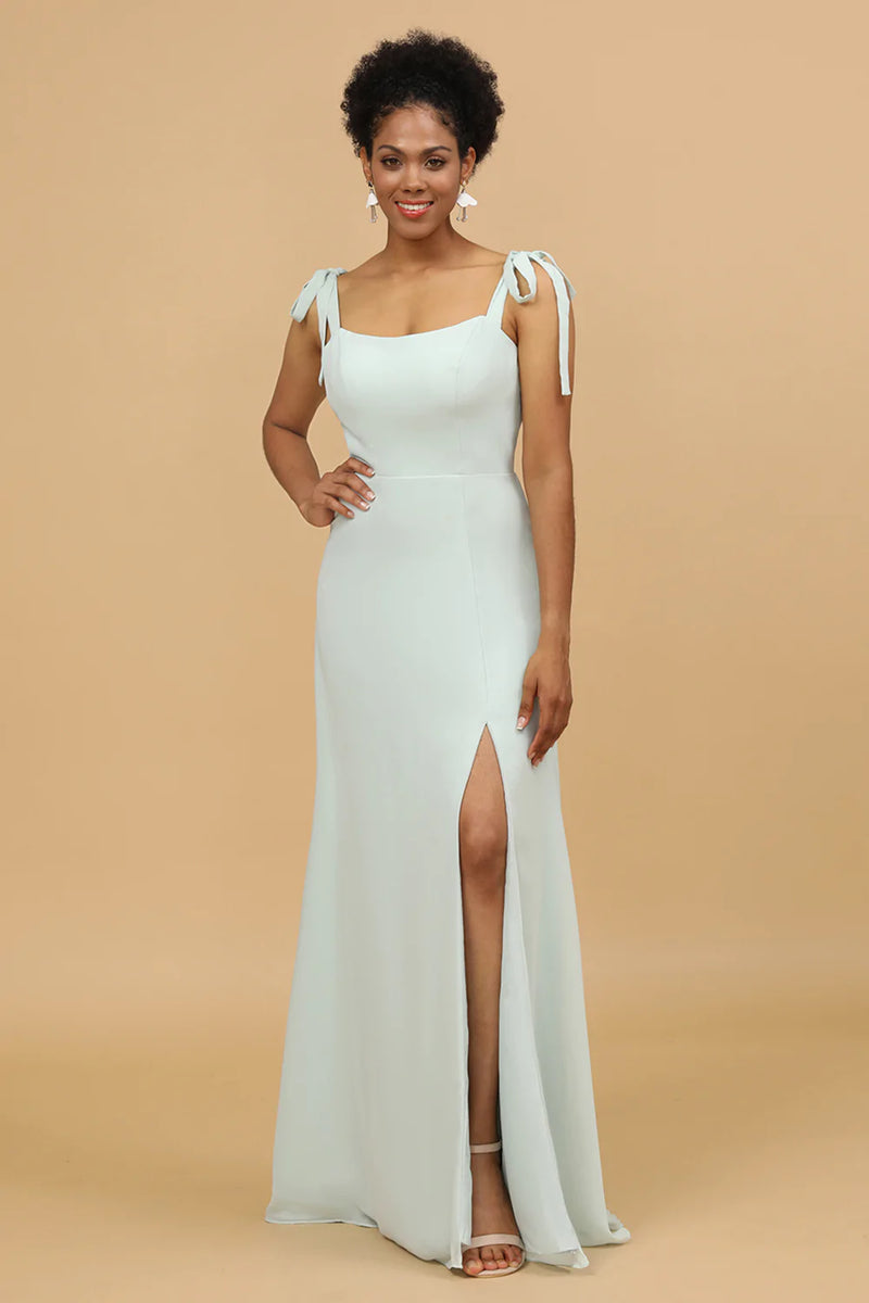Load image into Gallery viewer, Mint Chiffon Bridesmaid Dress with Slit