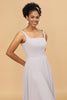 Load image into Gallery viewer, Grey Square Neck Chiffon Bridesmaid Dress