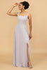 Load image into Gallery viewer, Grey Square Neck Chiffon Bridesmaid Dress