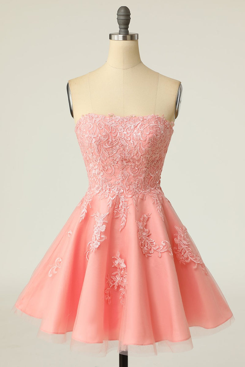 Load image into Gallery viewer, Blush Strapless Short Prom Dress with Appliques