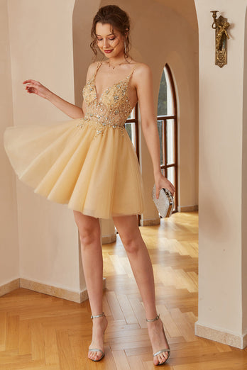 Spaghetti Straps Homecoming Dress With Appliques