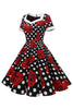 Load image into Gallery viewer, White Dots Red Floral Vintage Dress