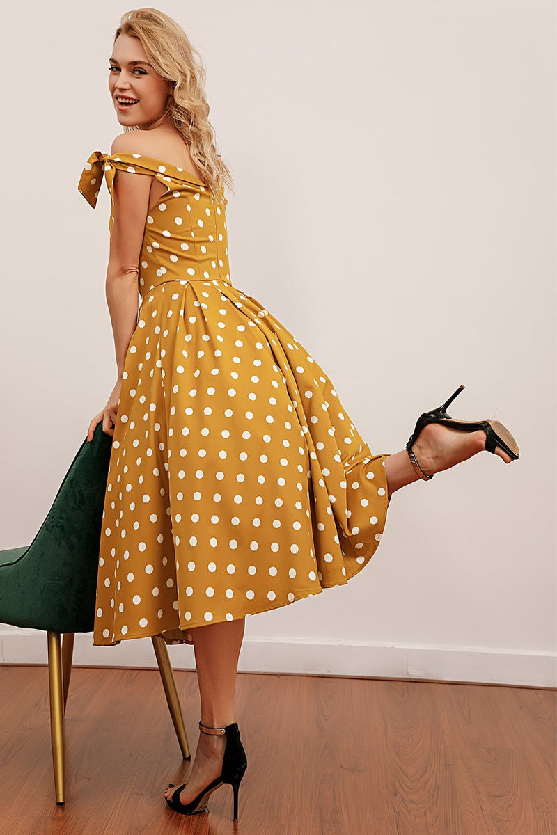 Load image into Gallery viewer, Yellow Polka Dots Vintage Dress