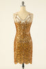 Load image into Gallery viewer, Golden Sequins V-Neck 1920s Flapper Dress