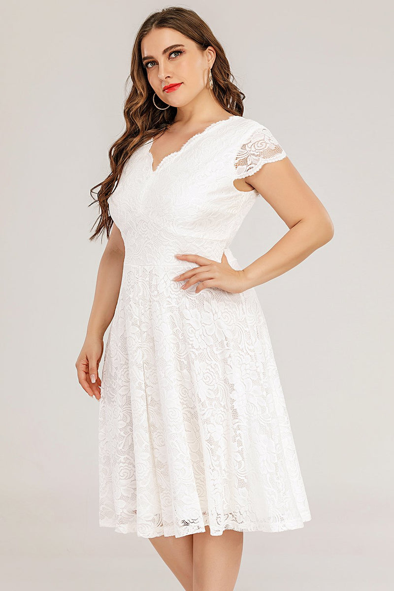 Load image into Gallery viewer, Plus Size White Midi Lace Dress