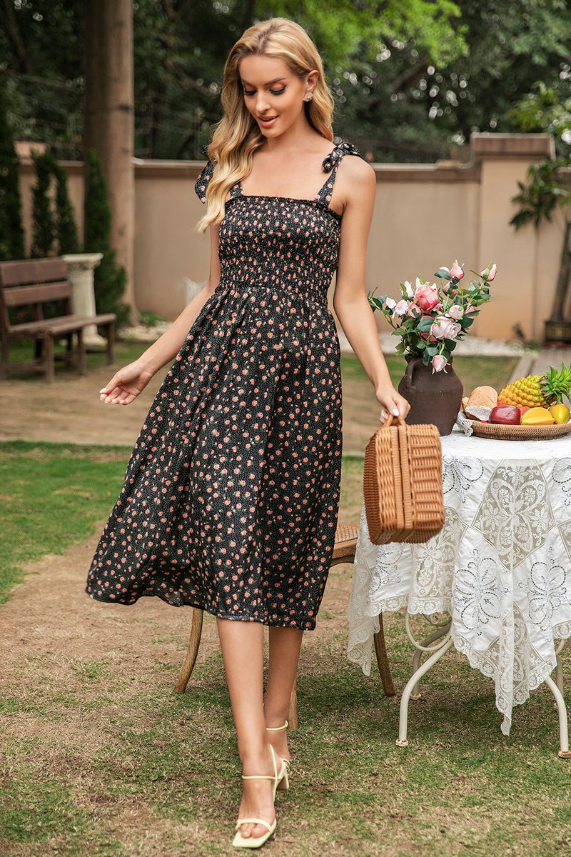 Load image into Gallery viewer, Black Floral Printed Summer Dress