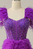 Load image into Gallery viewer, A Line Sweetheart Purple Long Prom Dress with Beading Feathers