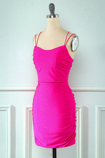 Rose Pink Lace Up Tight Cocktail Dress