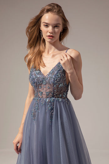 V-neck Long Prom Dress With Slit