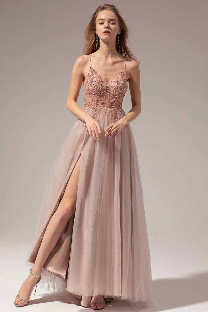 Load image into Gallery viewer, V-neck Long Prom Dress With Slit
