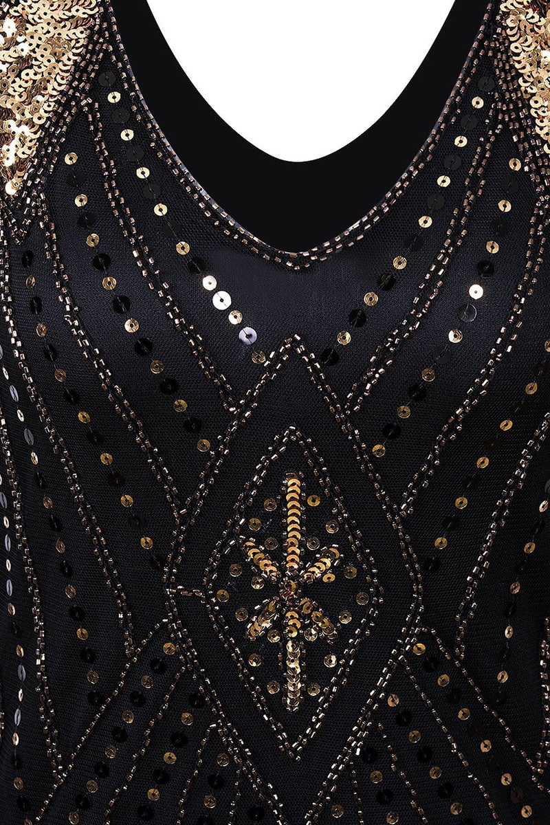 Load image into Gallery viewer, Black Flapper 1920s Sequins Dress