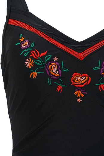Black Embroidery Swimsuit