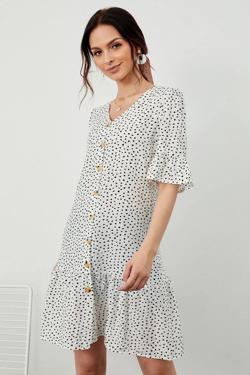 Load image into Gallery viewer, White Polka Dots Summer Dress