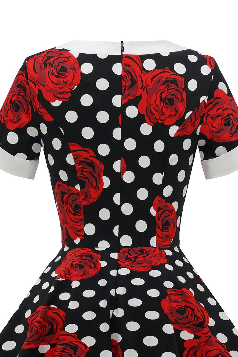 Load image into Gallery viewer, White Dots Red Floral Vintage Dress