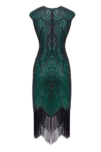 Green Sequin 1920s Fringe Flapper Dress