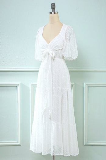 White Midi Babydoll Dress