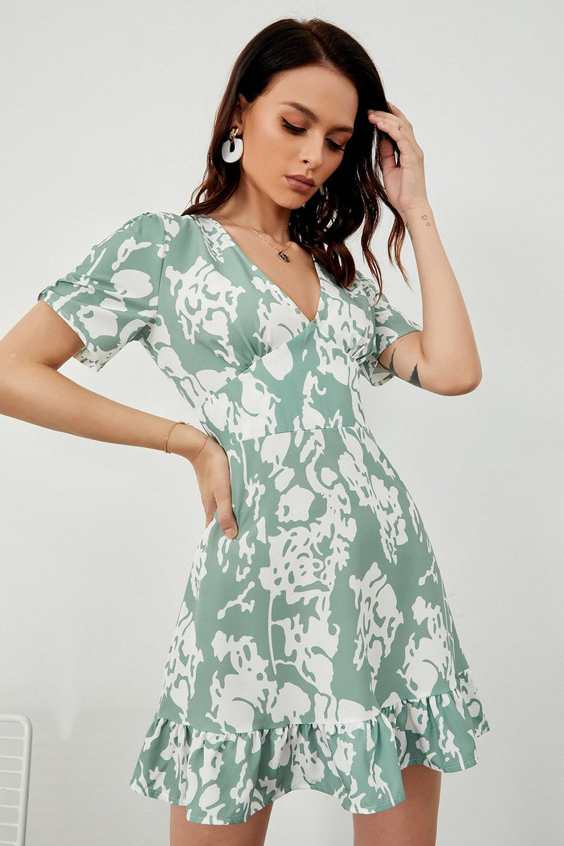 Load image into Gallery viewer, Green Print Summer Dress