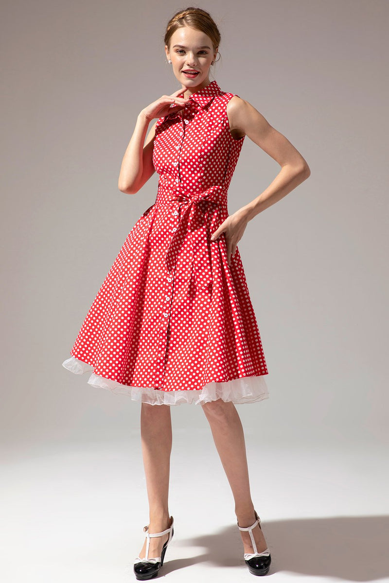 Load image into Gallery viewer, Sleeveless Polka Dot 1950s Dress