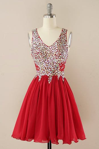 Red Beading Graduation Dress