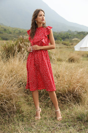 Red Ruffled Midi Boho Dress